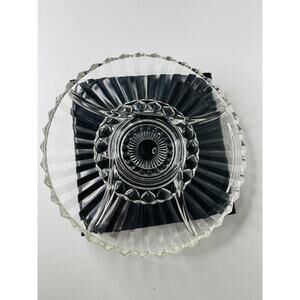 Vintage Serving Tray Vegetable Clear Cut Glass Sectioned Round Divided Platter